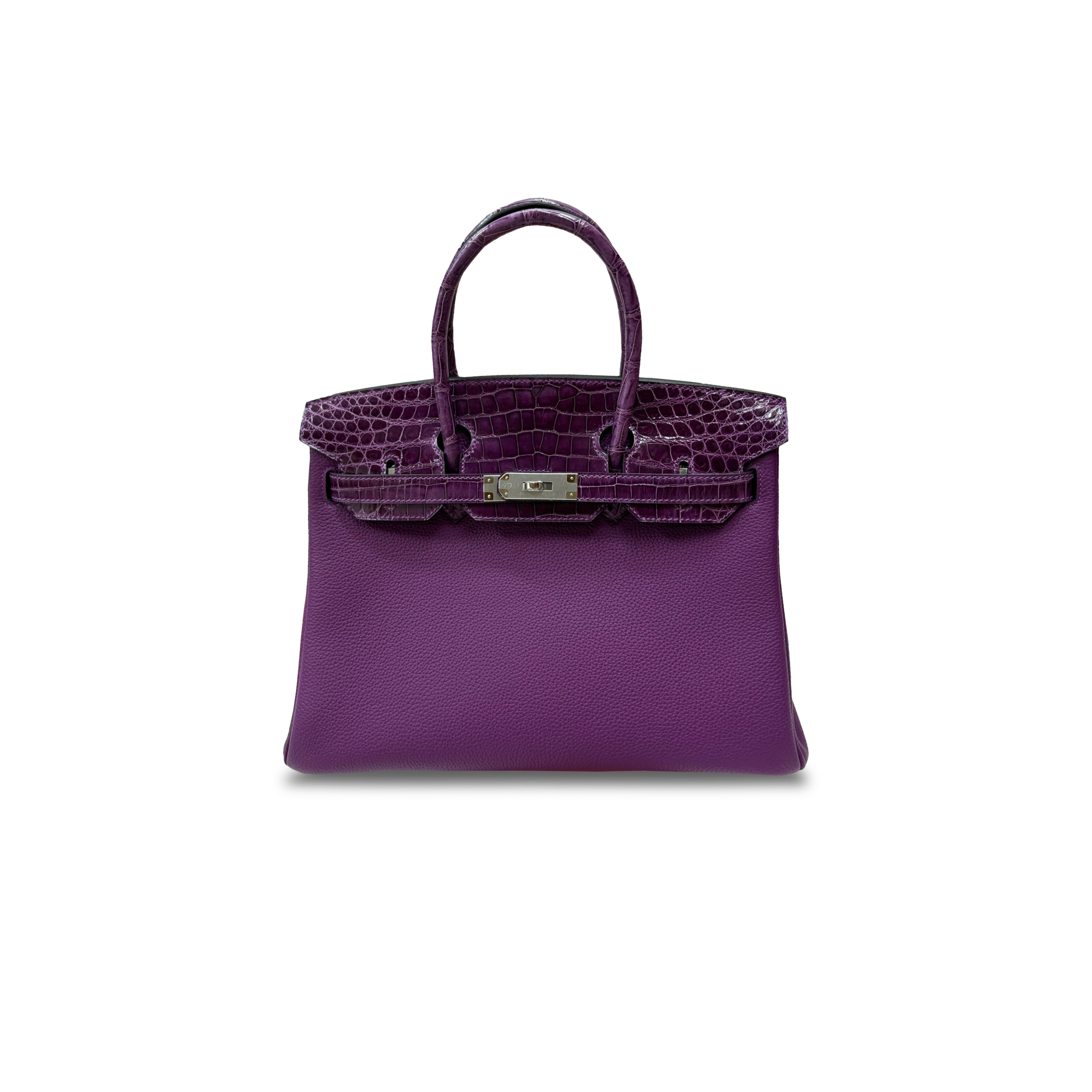 HERMÈS MASTER BIRKIN 30 CROCODILE AND TOGO LEATHER ANEMONE PURPLE SILVER BUCKLE H076235CK05 (30*22*16cm)